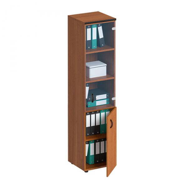 Шкаф для документов узкий со стеклянной прозрачной дверью Дин Р ДР 986 ОФ 460x465x1965 (Французский орех)