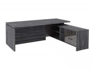 Стол руководителя с опорной тумбой Festus FB-121R.GG 2100x1800x750 (Древесина Графит/Камень Пьетра Гриджиа черный)