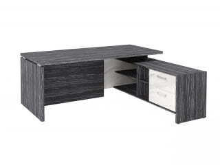 Стол руководителя с опорной тумбой Festus FI-119R.GG 1900x1800x750 (Древесина Графит/Мрамор Леванто белый)