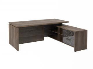 Стол руководителя с опорной тумбой Festus FB-119R.GG 1900x1800x750 (Орех Пацифик Табак/Камень Пьетра Гриджиа черный)