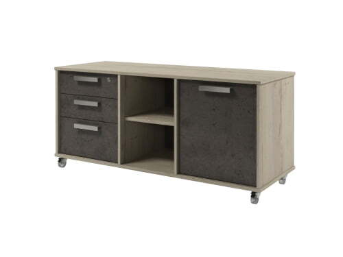 Тумба греденция 3 ящика, ниша и дверь Vestar Z-292-1 1346x500x615 (Дуб Галифакс белый/Бетон Чикаго)