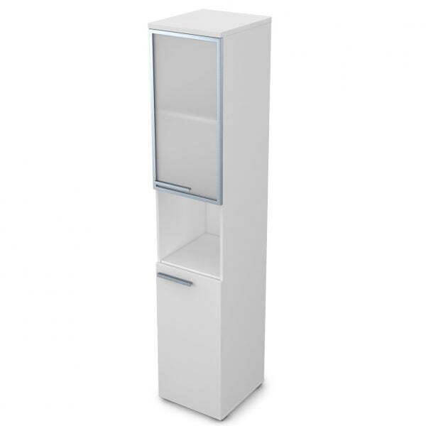 9ПЛ.005.20 Пенал высокий со стеклом и нишей (400x450x2045), левый (Белый премиум)