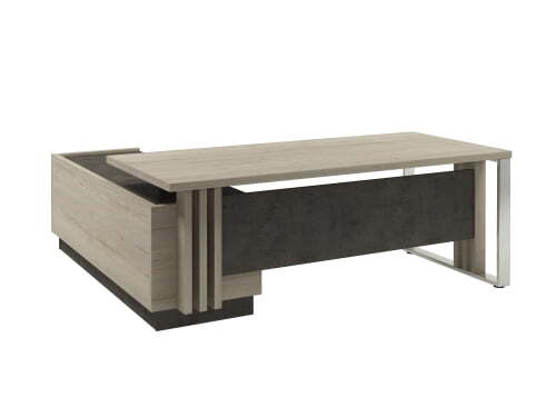 Стол с опорной тумбой и металлической опорой, правый (без розеток) Vestar Z-420пр.0000 2000x2030x750 (Дуб Галифакс белый/Бетон Чикаго)