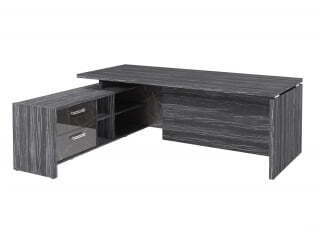 Стол руководителя с опорной тумбой Festus FI-121L.GG 2100x1800x750 (Древесина Графит/Камень Пьетра Гриджиа черный)