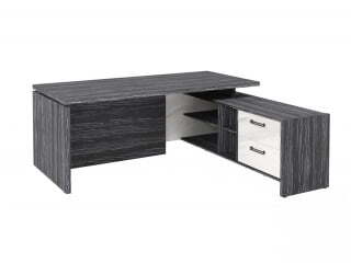 Стол руководителя с опорной тумбой Festus FB-119R.GG 1900x1800x750 (Древесина Графит/Мрамор Леванто белый)