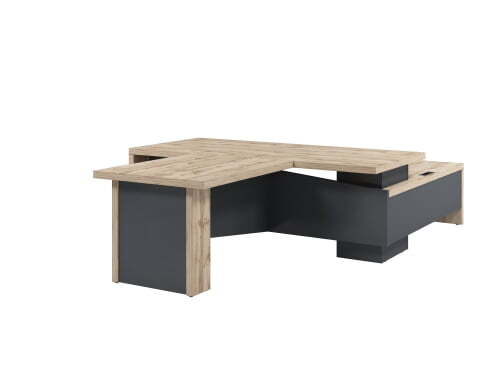 Стол руководителя с блоком розеток Torston Т-822Л.1000 2200x3150x750 (Дуб Вотан/Антрацит)