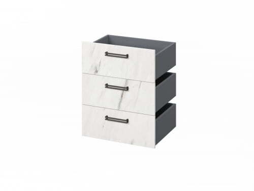 Комплект из 3 ящиков, фасады ЛМДФ FB-124.G 560x418x670 (Хромикс Белый/Мрамор Леванто белый)