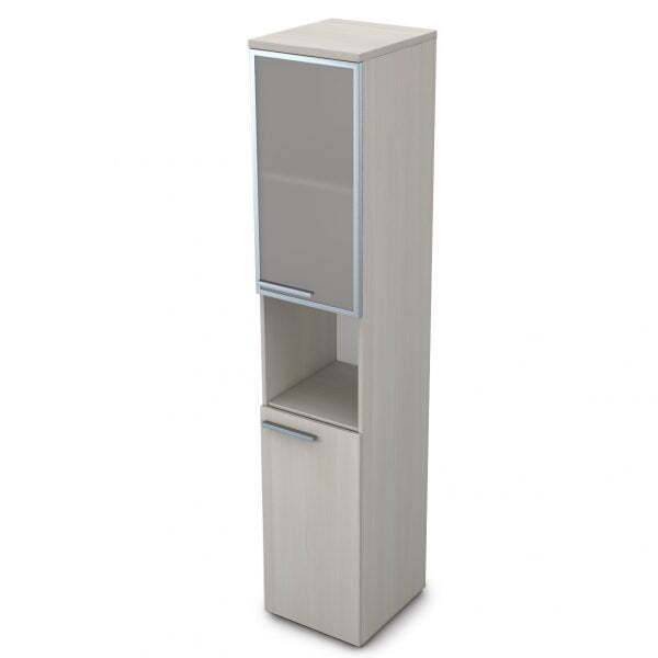 9ПЛ.005.20 Пенал высокий со стеклом и нишей (400x450x2045), левый (Ivory)