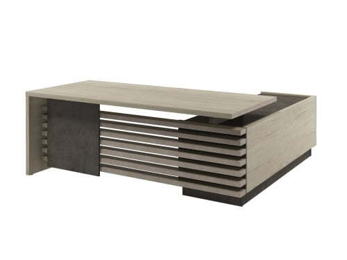 Стол с опорной тумбой, левый (без розеток) Vestar Z-220л.0000 2000x2030x750 (Дуб Галифакс белый/Бетон Чикаго)