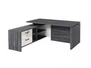 Стол руководителя с опорной тумбой Festus FB-117L.GG 1700x1800x750 (Древесина Графит/Мрамор Леванто белый)