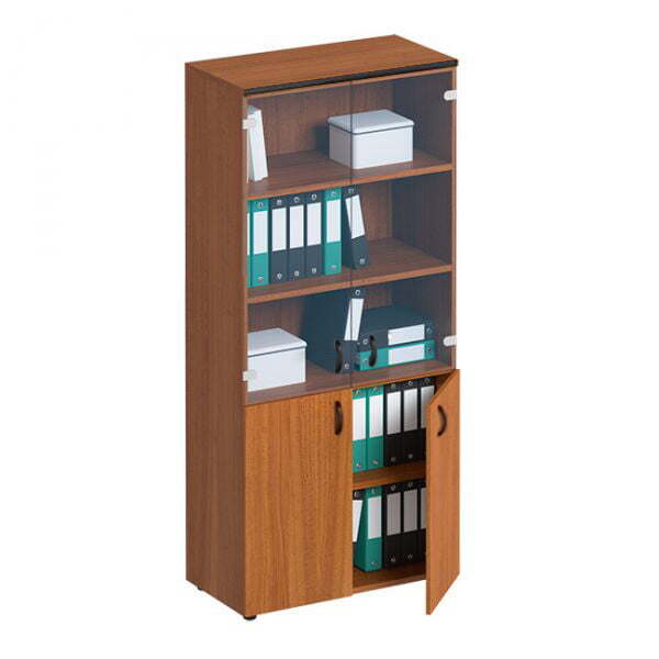 Шкаф для документов со стеклянными прозрачными дверями Дин Р ДР 983 ОФ 900x465x1965 (Французский орех)