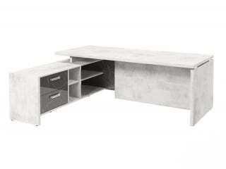 Стол руководителя с опорной тумбой Festus FI-121L.GG 2100x1800x750 (Хромикс Белый/Камень Пьетра Гриджиа черный)