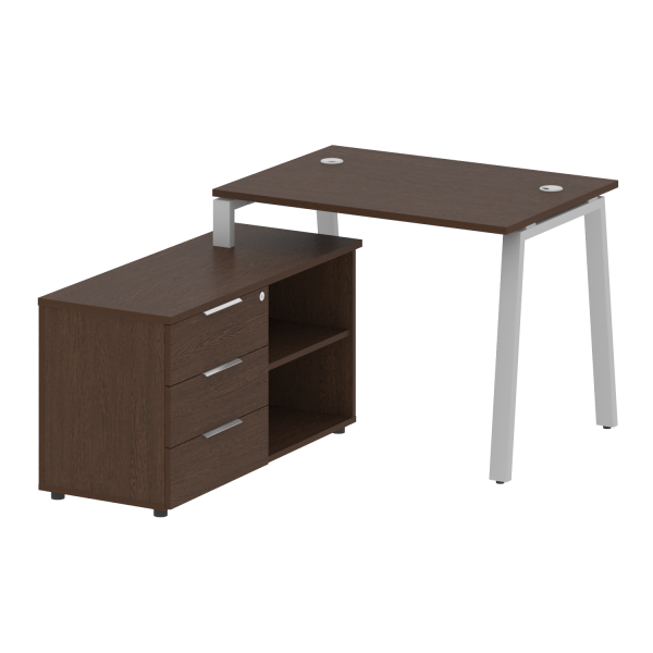 Рабочая станция с тумбой на А-образном м/к Metal System Style БА.РС-СТС-2.1 (L) 1100x1520x750 (Венге Цаво/Серый металл)