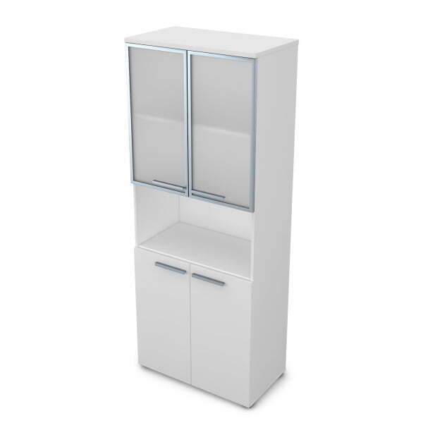 9Ш.005.20 Шкаф высокий со стеклом и нишей (800x450x2045) (Белый премиум)