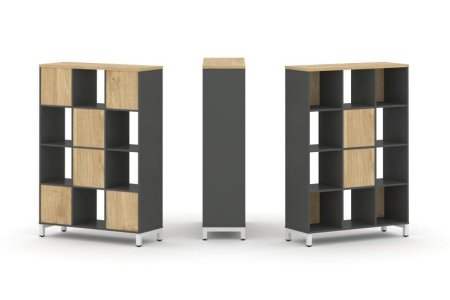 Набор стеллажа 1 сторонний, 4 яруса SN.NS-431 (1121х400х1615) (Антрацит/Тиквуд Светлый/Металл Белый)