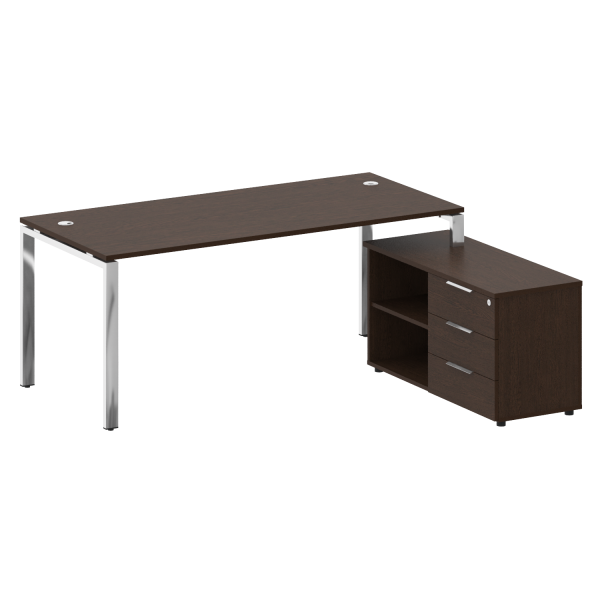 Стол для руководителя с тумбой правый БГ.СРТ-5.8 (R) 1900x1620x750 (Венге Цаво/Нерж. Сталь)