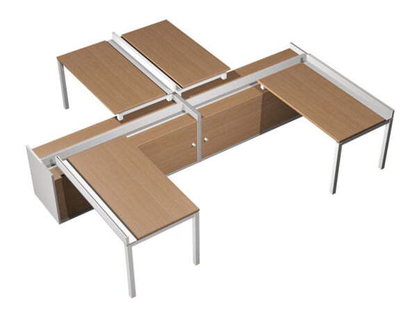 Рабочая станция (4х160) с ProSystem на 2-х опорных тумбах-купе с ProSystem Profiquadro КВ 0172 БВ 35 (Белый премиум / Вишня скандинавскаяСерый)