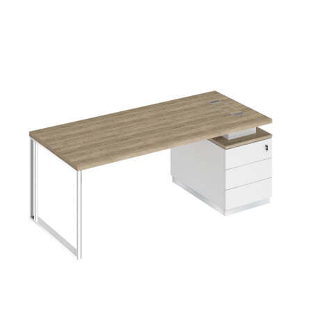 Стол руководителя на опорной тумбе левый Bravo БР 104 2000x900x750 (Дуб гладстоун светлый / Белый премиум / Белый премиумСерый)