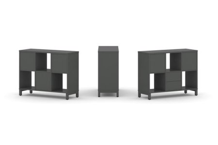 Набор стеллажа 1 сторонний, 2 яруса SN.NS-231 (1121х400х881) (Антрацит/Металл Антрацит)