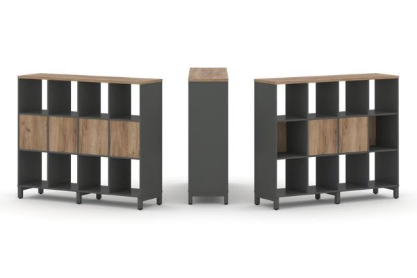 Набор стеллажа 1 сторонний, 3 яруса SN.NS-341 (1488х400х1248) (Антрацит/Дуб Табак/Металл Антрацит)