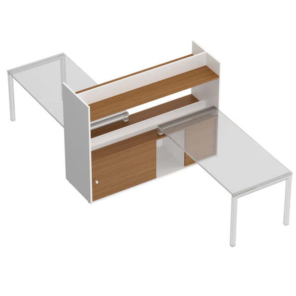 Тумба 180 c ProSystem опорная и надстройкой-полкой с отверстиями под кабель-канал Profiquadro КВ 200 (Белый премиум / Вишня скандинавская)