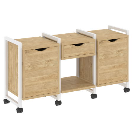 Тумба на колесных опорах наборная VR.L-TN-7.K 1440x460x767 (Тиквуд Светлый/Белый металл)