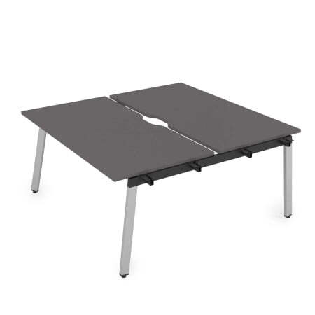 10БДНВ.289 Стол системы Бенч с вырезом, сдвоенный, на 2 рабочих места - начальный (1400x1635x750) (Graphit/Алюминий матовый металл)