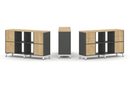 Набор стеллажа 1 сторонний, 2 яруса SN.NS-241 (1488х400х881) (Антрацит/Тиквуд Светлый/Металл Белый)