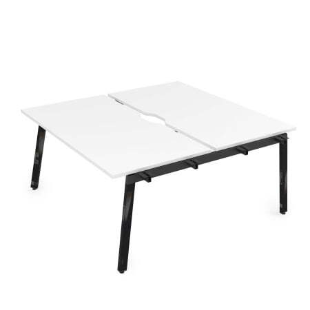 10БДНВ.289 Стол системы Бенч с вырезом, сдвоенный, на 2 рабочих места - начальный (1400x1635x750) (Белый премиум/Черный глянец металл)