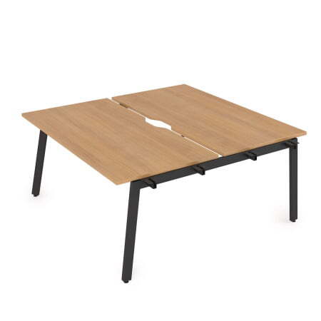 10БДНВ.289 Стол системы Бенч с вырезом, сдвоенный, на 2 рабочих места - начальный (1400x1635x750) (Romano/Черный металл)