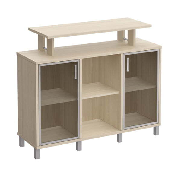 Стеллаж низкий с надстройкой и стеклянными дверками Борн B 801-512 1426x450x1160 (Дуб шамони)