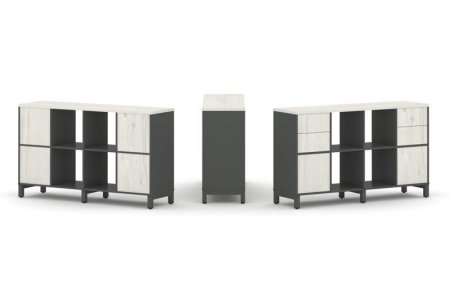 Набор стеллажа 1 сторонний, 2 яруса SN.NS-241 (1488х400х881) (Антрацит/Дуб Наварра/Металл Антрацит)