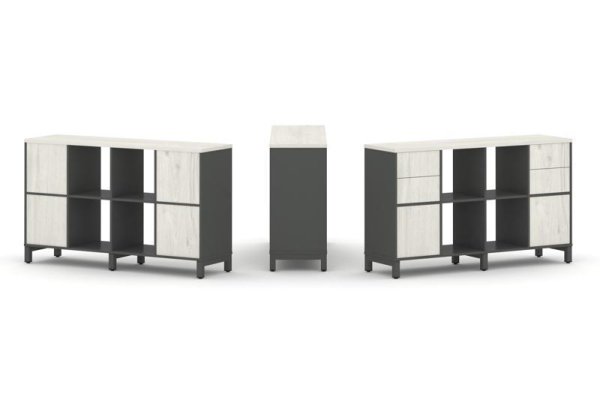 Набор стеллажа 1 сторонний, 2 яруса SN.NS-241 (1488х400х881) (Антрацит/Дуб Наварра/Металл Антрацит)