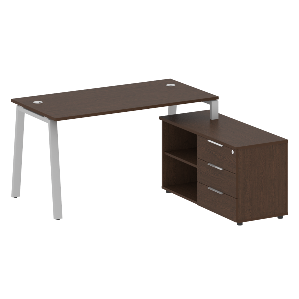 Рабочая станция с тумбой на А-образном м/к Metal System Style БА.РС-СТС-2.3 (R) 1500x1520x750 (Венге Цаво/Серый металл)