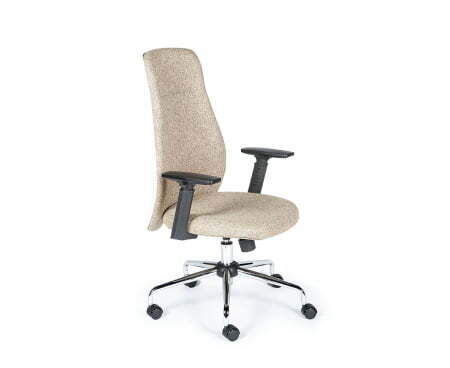 Милан / хром крестовина / черные подлокотники / бежевая ткань (Бежевый)