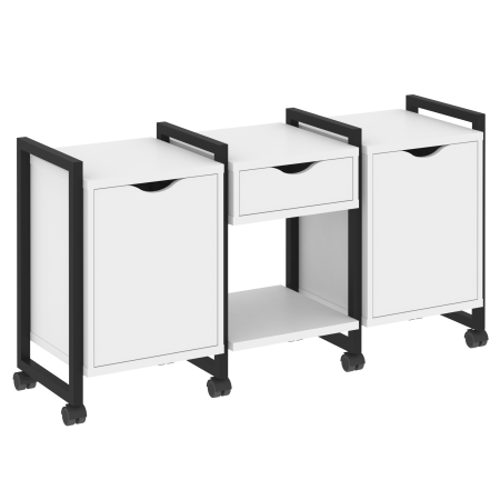 Тумба на колесных опорах наборная VR.L-TN-7.K 1440x460x767 (Белый Бриллиант/Черный металл)