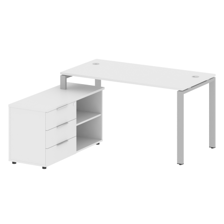 Рабочая станция с опорной тумбой левая Metal System Style БП.РС-СТС-2.3 Л 1500x1520x750 (Белый/Серый металл)