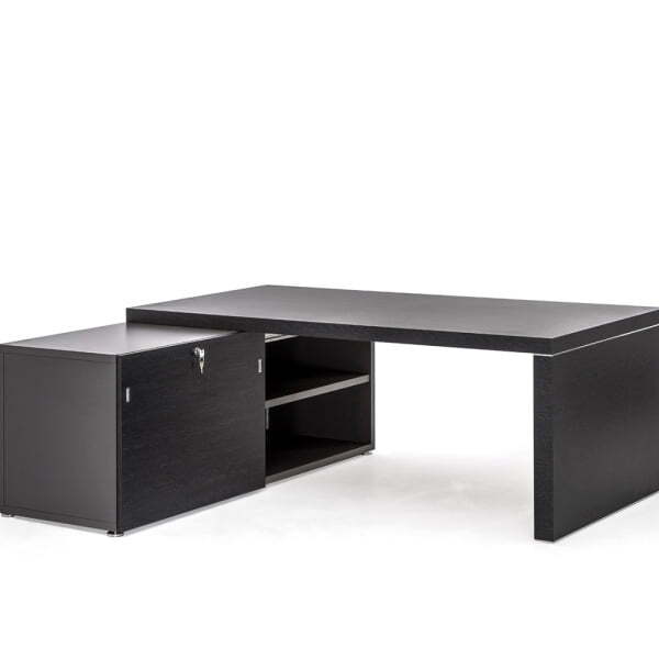 Стол письменный на панель-опоре и опорной тумбе левый Titano PTI9920010C35WH 2000x2100x740 (Черное дерево)