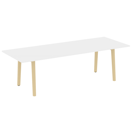 Стол переговорный на деревянных опорах Onix Wood Direct OW.PRG-25 2580x980x750 (Белый Бриллиант/Дуб Светлый)