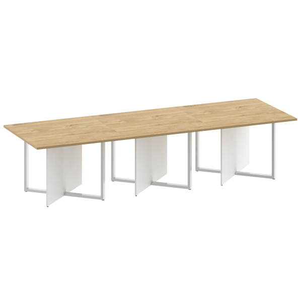 Стол переговорный, тройной, прямоугольный Shift SK.SP-KV-110-3 (3300x1100x753) (Тиквуд Светлый-Белый Бриллиант | Хром)