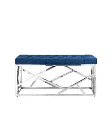 Банкетка-скамейка АРТ ДЕКО велюр синий сталь серебро (Банкетка Арт Деко синий)