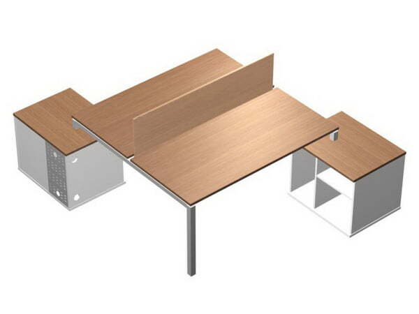 Рабочая станция 2х160 на опорных тумбах правых с экраном ДСП PROFIQUADRO КВ 0198 БВ 2148x2490x750 (Белый премиум / Вишня скандинавскаяСерый)