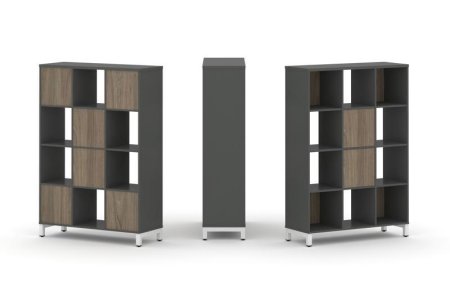 Набор стеллажа 1 сторонний, 4 яруса SN.NS-431 (1121х400х1615) (Антрацит/Вяз Благородный/Металл Белый)