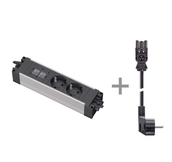 STEP 2x220V+2xRJ45+кабель (ЧЕРНЫЙ-АЛЮМ)