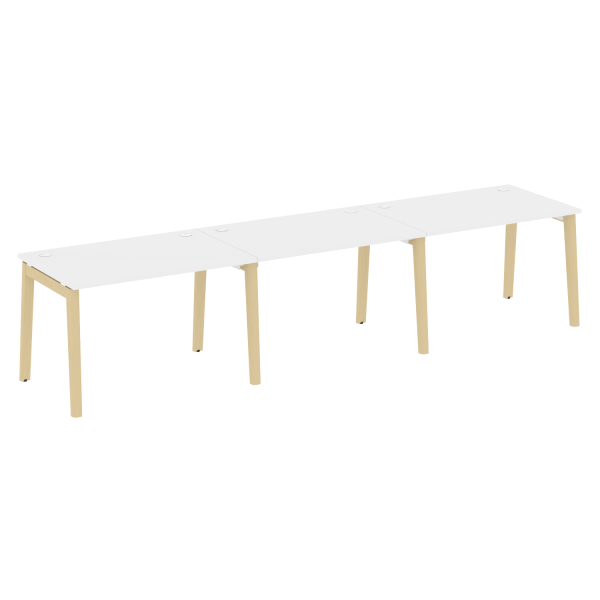 Рабочая станция на деревянных опорах Onix Wood OW.RS-3.2.8 3540x800x750 (Белый Бриллиант/Дуб Светлый)