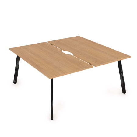 10БДВ.279 Стол системы Бенч с вырезом, сдвоенный, на 2 рабочих места (1400x1435x750) (Romano/Черный глянец металл)