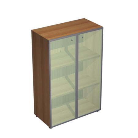 Шкаф средний со стеклом белым, рама алюминий X7 IDEV86M А 860x450x1310 (Орех каналетто)