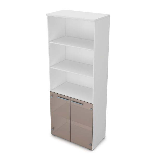 9Ш.005.14 Шкаф высокий со стеклом и открытыми полками (800x450x2045) (Белый премиум)