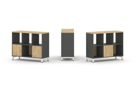 Набор стеллажа 2-х сторонний, 2 яруса SN.NSD-231 (1121х400х881) (Антрацит/Тиквуд Светлый/Металл Белый)