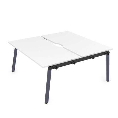 10БДНВ.279 Стол системы Бенч с вырезом, сдвоенный, на 2 рабочих места - начальный (1400x1435x750) (Белый премиум/Графит металл)